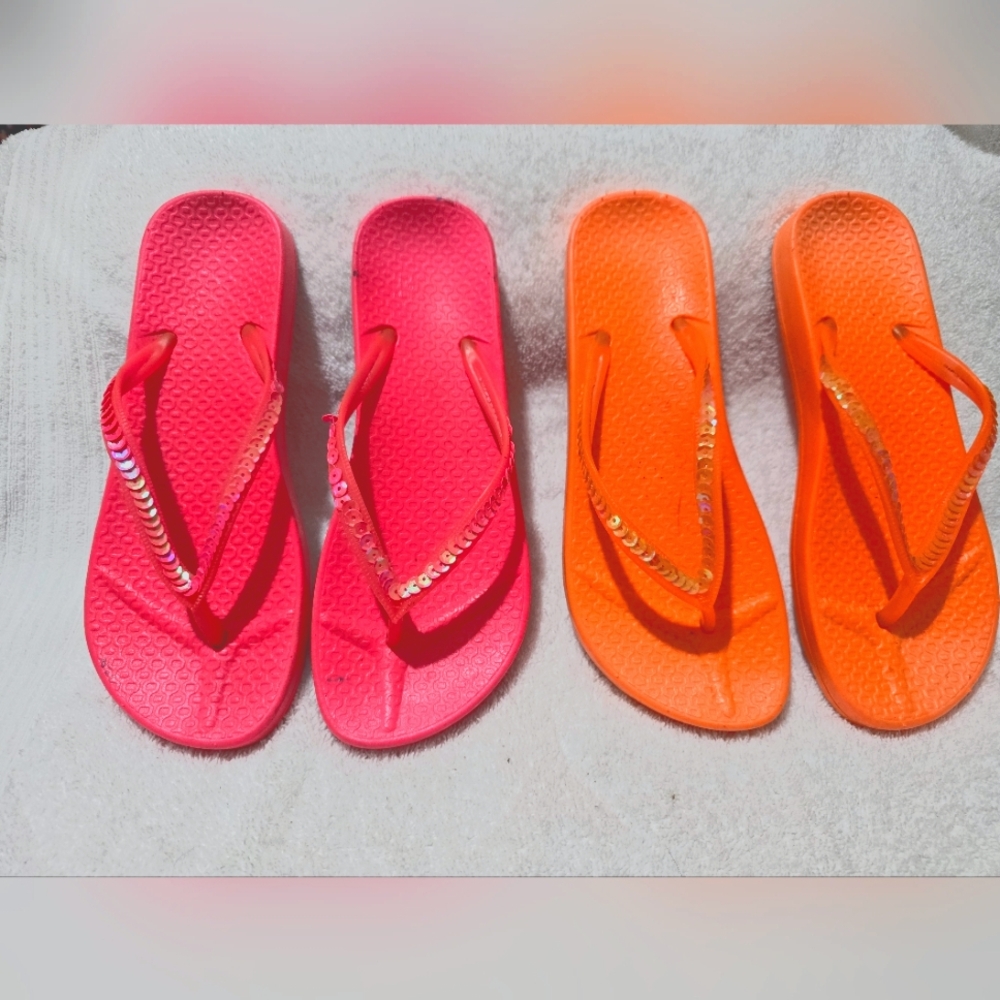 2 Pair of Vibrant Flip Flops with Sequins